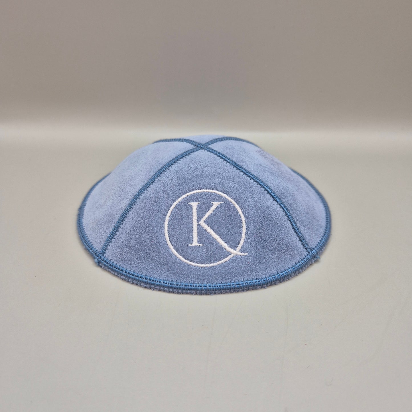 Light Blue Cow Hide Leather Personalised Kippot
