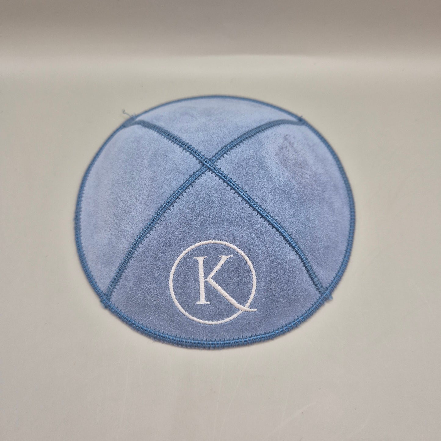 Light Blue Cow Hide Leather Personalised Kippot