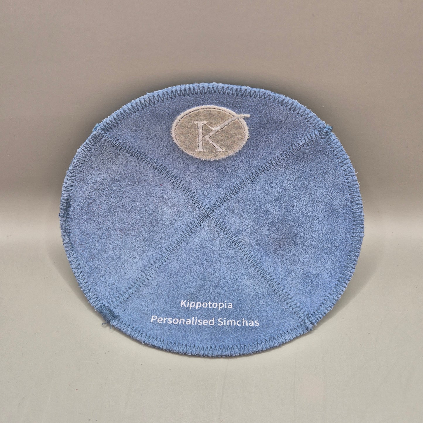 Light Blue Cow Hide Leather Personalised Kippot