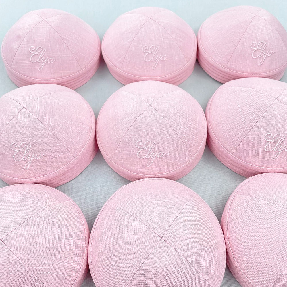 Candy Pink Linen Personalised Kippot