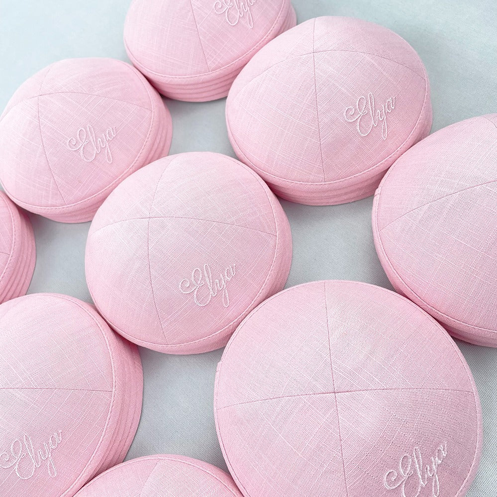 Candy Pink Linen Personalised Kippot