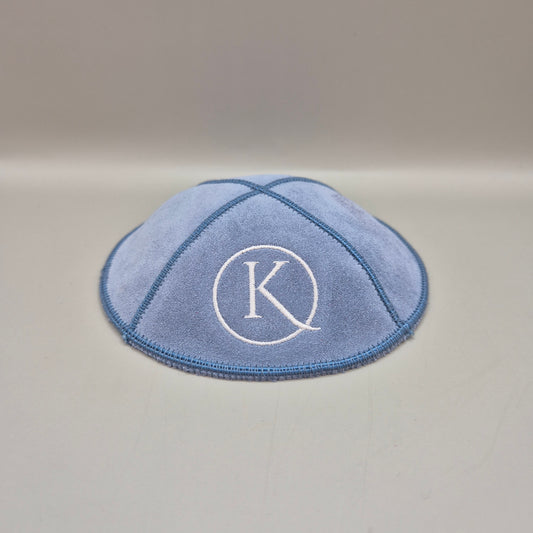 Light Blue Cow Hide Leather Personalised Kippot