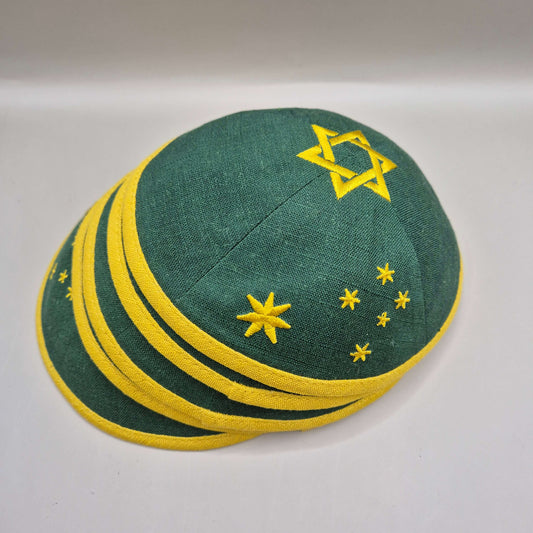 Unbreakable Spirit Kippah. Green & Gold