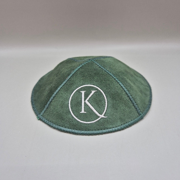 Olive Cow Hide Leather Personalised Kippot