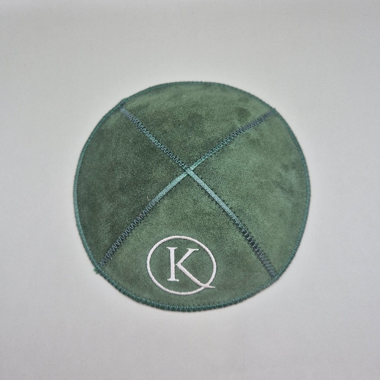 Olive Cow Hide Leather Personalised Kippot